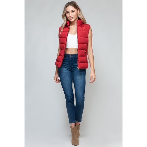 SNOBBISH Red Zip Up Turtleneck Puffer Vest Full Zip Pockets New Fall Winter - Picture 7 of 8